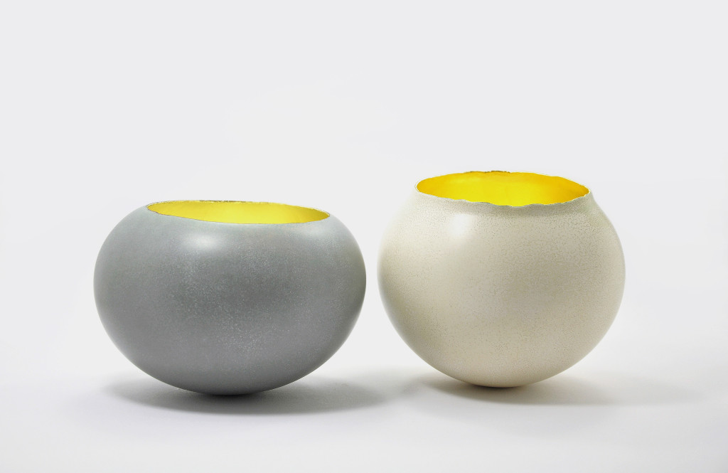 Young I Kim, <em>Characterized Vessels</em>, copper, enamel, gold leaf.