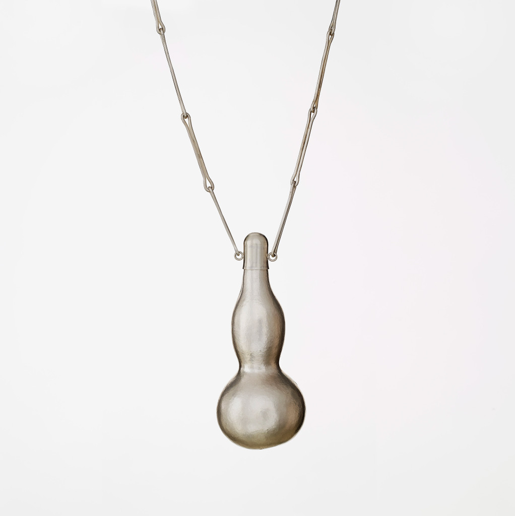 Martina Dempf, Pendant <em>Gefäß 1</em>, 2014, hammered silver, galvanized vessel. Photo Sebastian Ahlers.