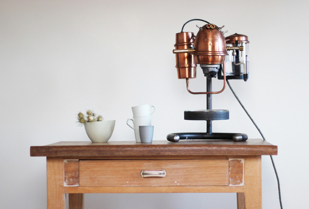 <em>Marcello</em> espresso maker. Copper, steel