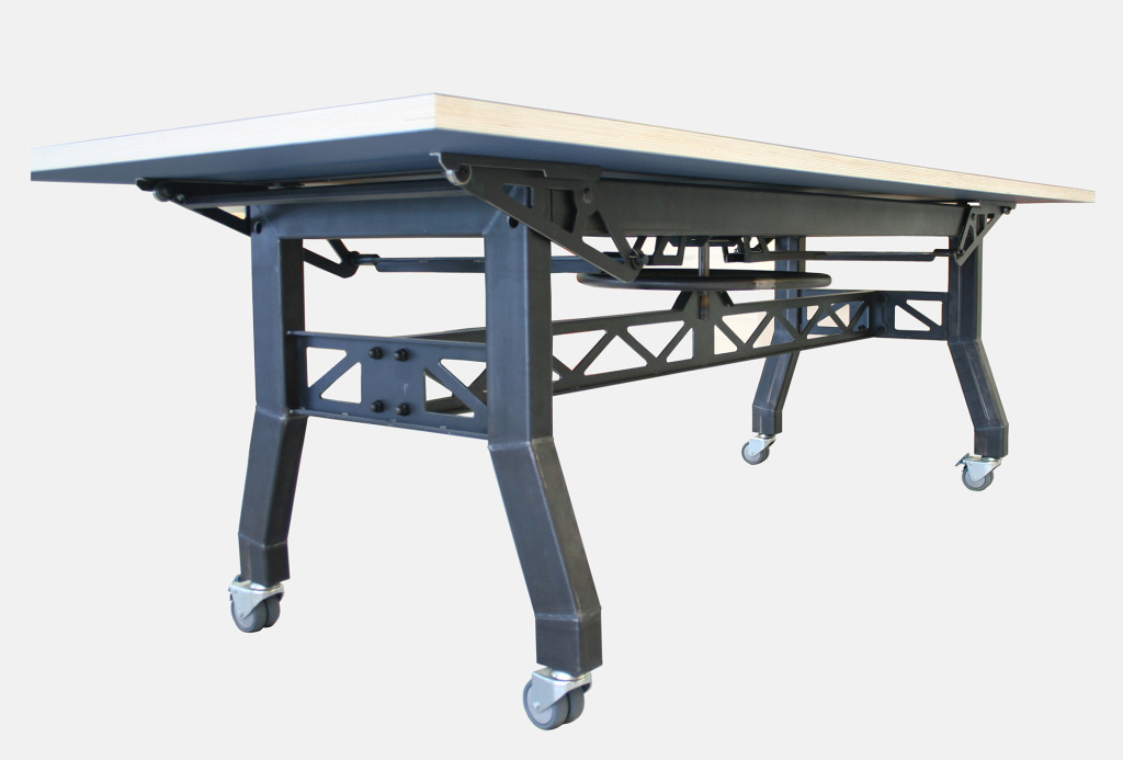 Table. Steel, plywood, adjustable for height