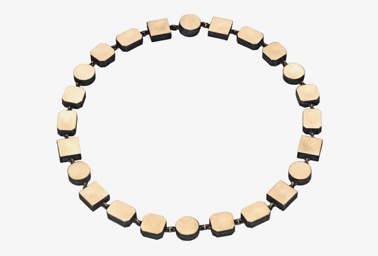 Necklace <em>Solitaire</em>. Silver, 750 red gold, niello, patina