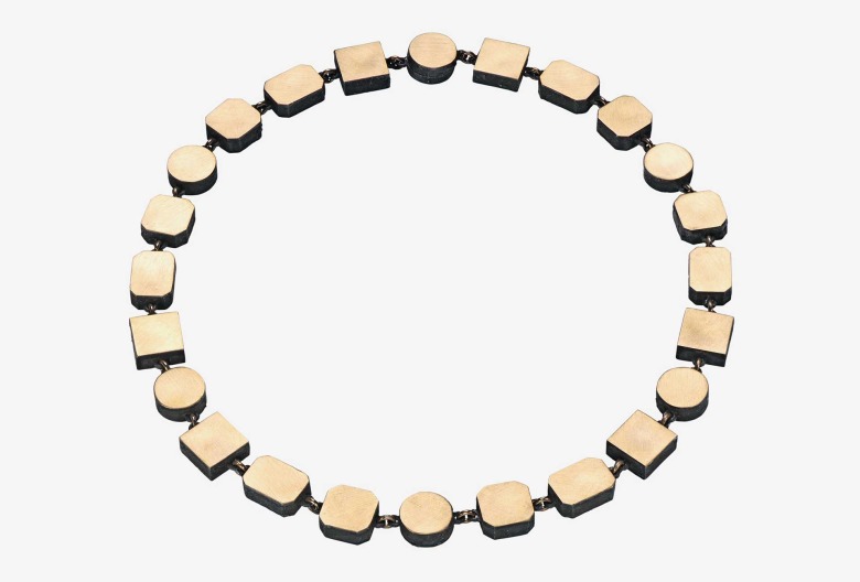 Necklace <em>Solitaire</em>. Silver, 750 red gold, niello, patina