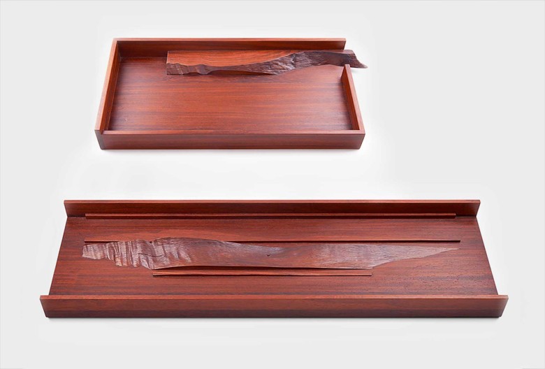 Bowls. Oiled padouk wood, 74,5 × 23 × 4,5 cm, 45 × 21 × 5 cm.