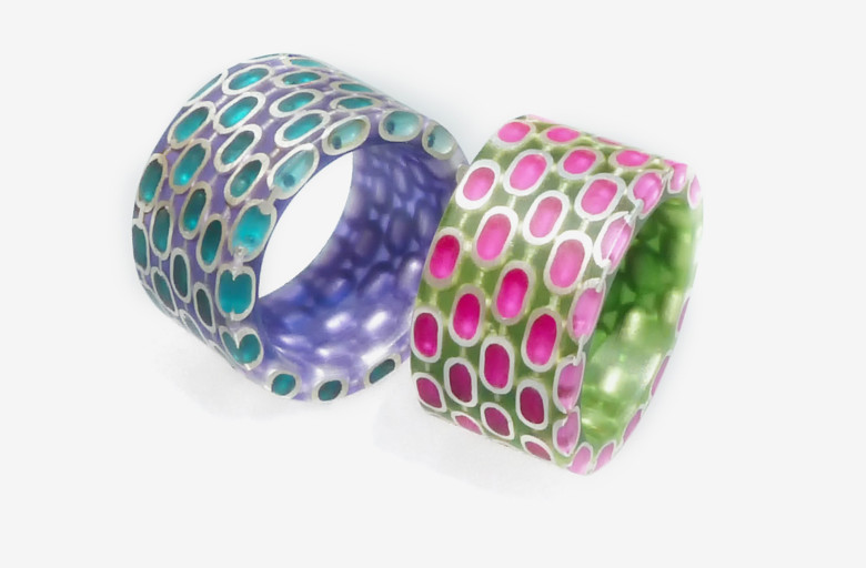 Jakubec_Kettenringe_Olive_gruen_pink_lila_petrol