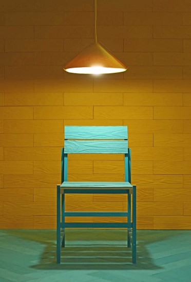 Sukjin Moon, chair and lamp The Woody Wool wall and floor.