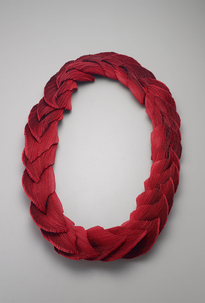 Yong Joo Kim, neckpiece <em>Transitions In Red</em>, 2015. Velcro® Hook-and-loop fastener