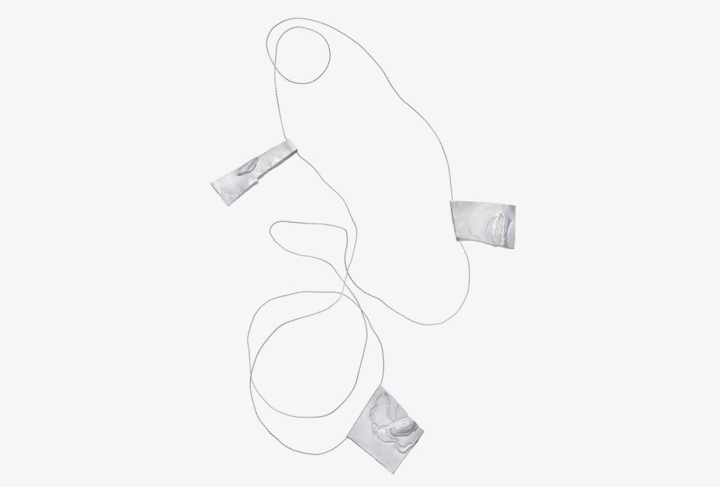 Necklace <em>Flowing water</em>, 2018, series <em>The Great River</em>. Embossing silver, elastic threads 80,5 x 16,4 x 3 cm
