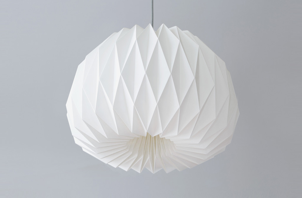 <em>Facing the Moon XL</em> origami lamp shade. Paper