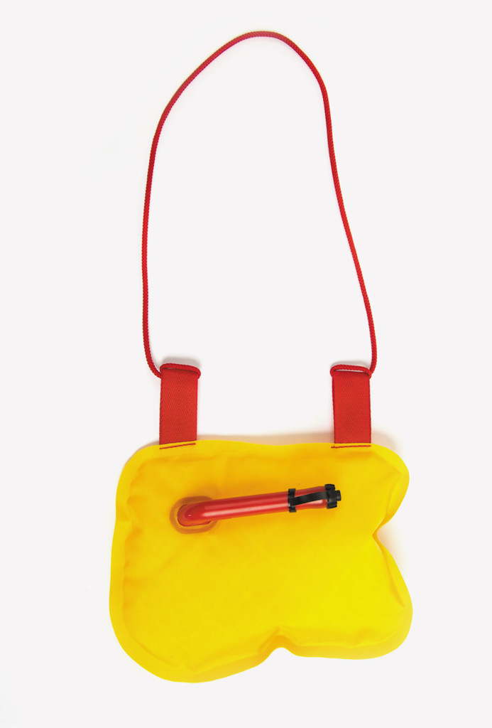 Jaki Coffey, <em>Lust at Sea Inflatable Neckpiece</em>, 2015. Nylon, reflective tape, latextubing, pinch clamp, rope, 55 × 21 × 5 cm