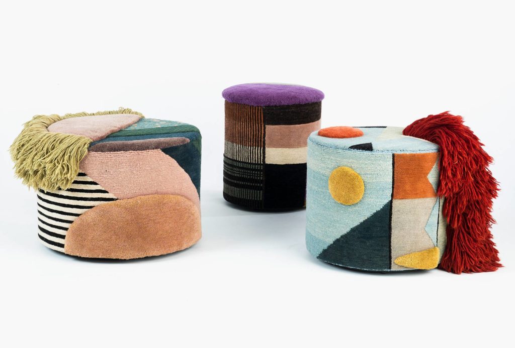 <em>Pouf_Charaktere</em>. <em>Colette</em>: ⌀ 60cm, H 44cm, <em>Fred</em>: ⌀ 50 cm, H 46 cm, <em>Massimiliano</em>: ⌀ 40cm, H 44cm. Object manufactured by Unique Factory-Berlin.