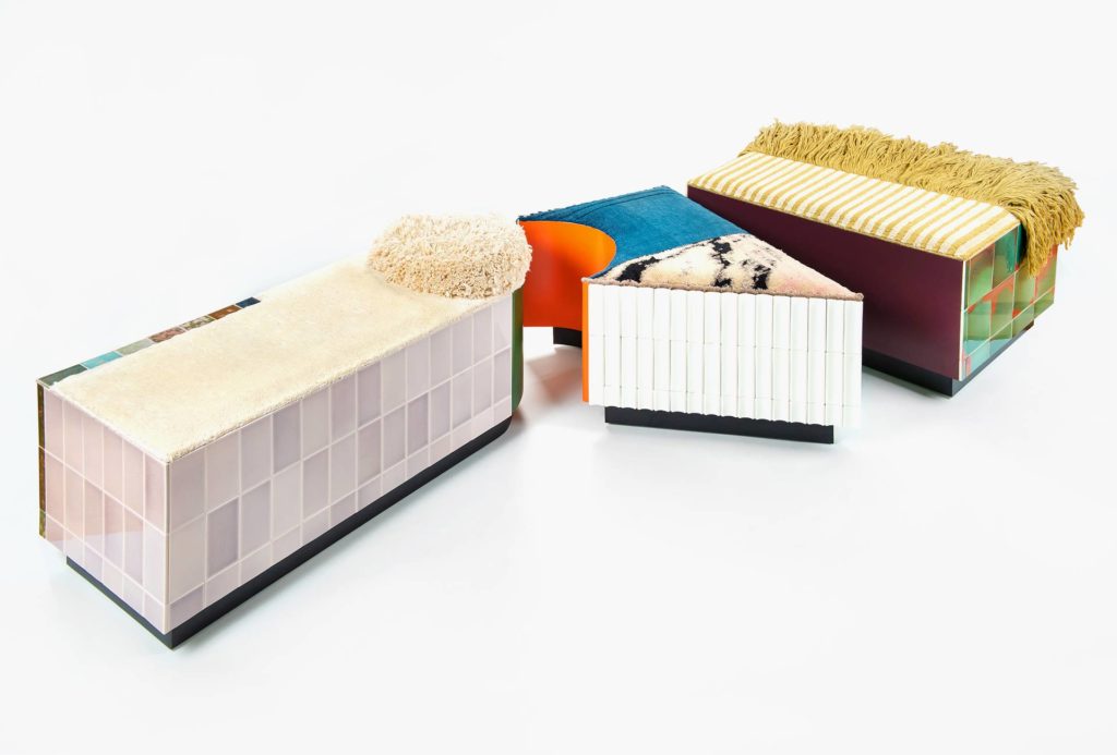 <em>come as you are</em> seating ensemble. 100% hand-spun, Tibetan highland wool, hand-knotted, vegetable-dyed Tibetan highland wool, certified by the Fairtrade label STEP. Manufactured by Unique Factory-Berlin.