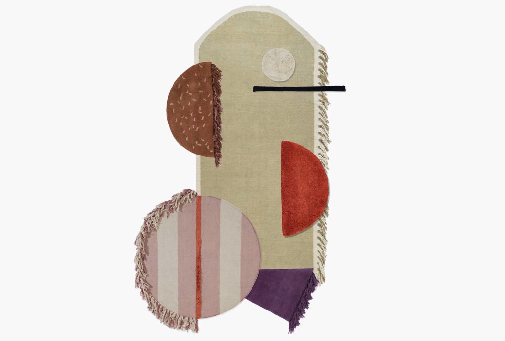 <em>freeplay #2</em>. 100% hand-spun, Tibetan highland wool, hand-knotted, vegetable-dyed, shapes can be freely combined, technology mix, 1,8m x 2,6m.