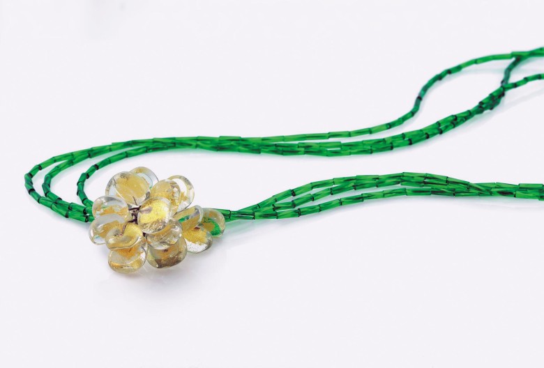 Alkie Osterland Traubencollier. Glas, Silber 925, Feingold