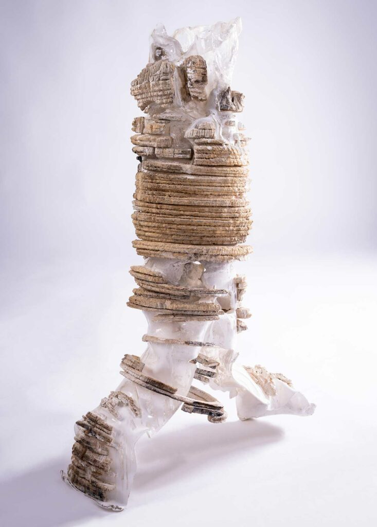 Interactive object <em>Move</em>, oak, acrylic, water-based varnish, H 70 cm, D 45 cm, ⌀ 21 cm.