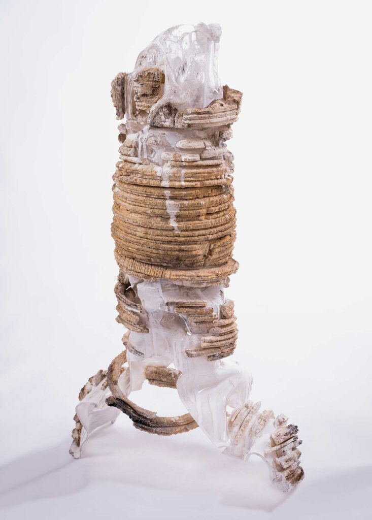 Interactive object <em>Move</em>, oak, acrylic, water-based varnish, H 70 cm, D 45 cm, ⌀ 21 cm.