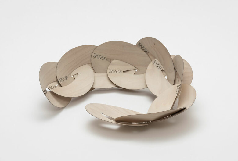 Annette Lechler, Karlsruhe, nomination: <em>andernorts – comme une onde o lo12</em>. Open shell linking, birch and thread.